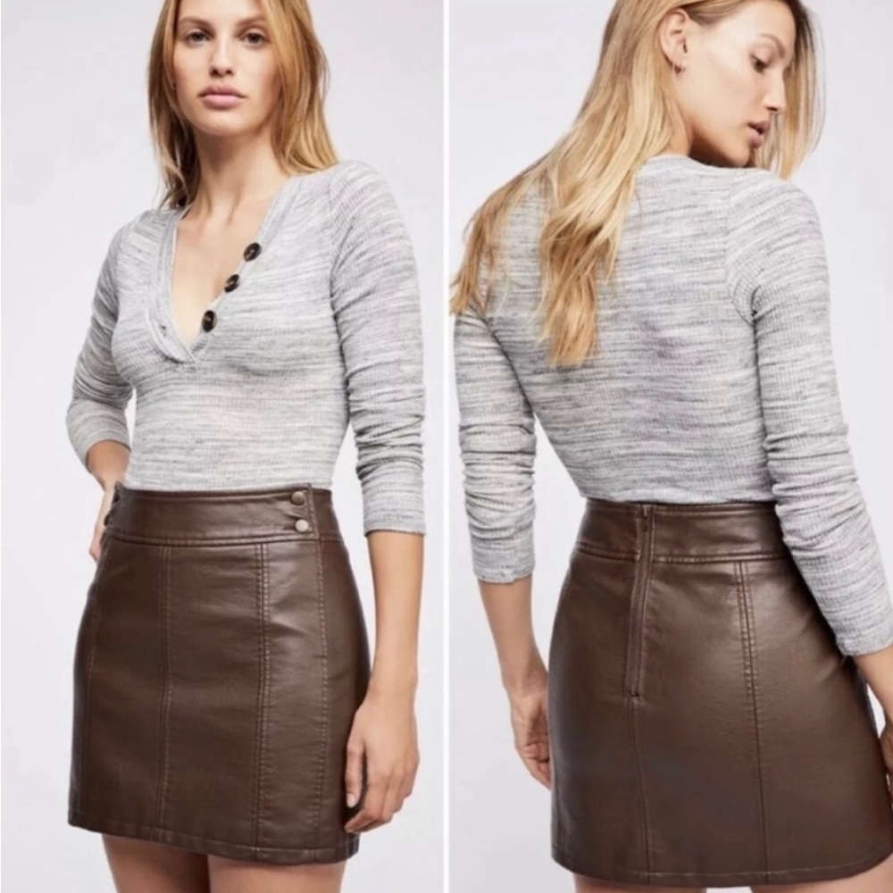 Free People - Skirts | Free People Vegan Leather Mini Skirt | Brown